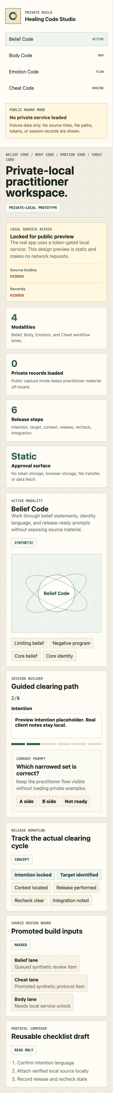 Healing Code Studio sanitized mobile preview