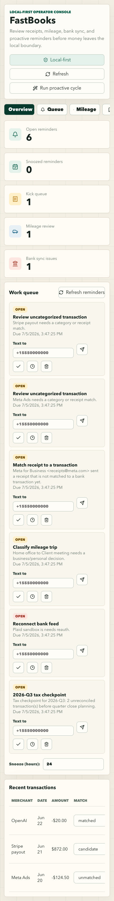 FastBooks dashboard mobile preview