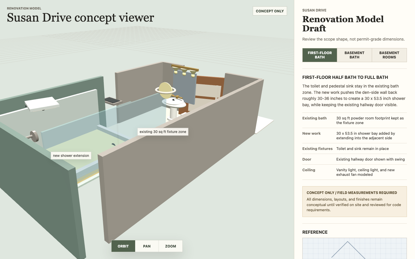 Susan Drive 3D renovation viewer public-safe desktop preview